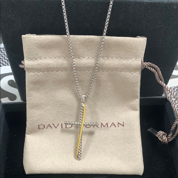 David Yurman Silver and Gold Cross Necklace - Picture 1 of 4